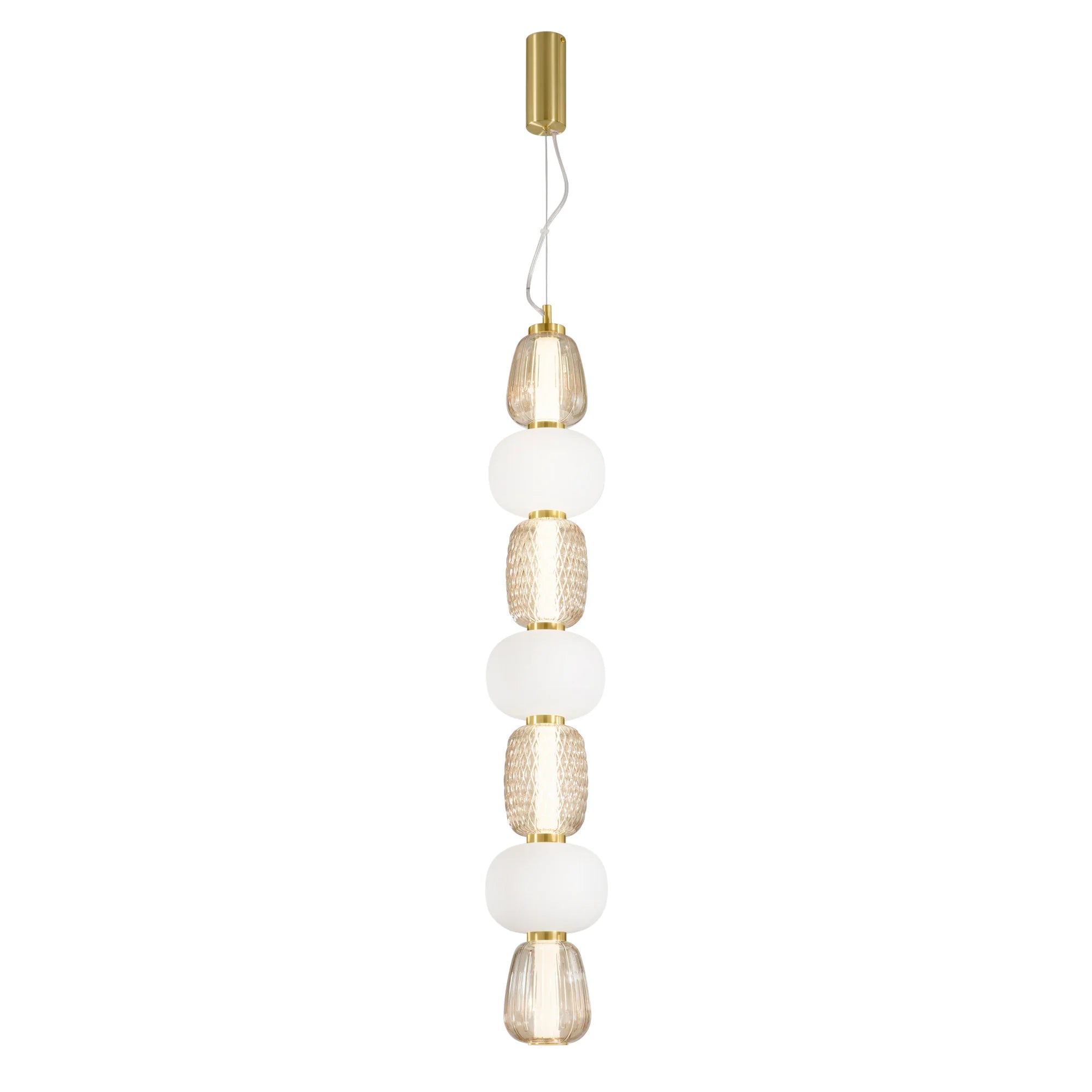 Sospensione LED metallo e vetro soffiato bianco-oro vari modelli luce calda 3000°k TOTEM Sospensione LED metallo e vetro soffiato bianco-oro vari modelli luce calda 3000°k TOTEM